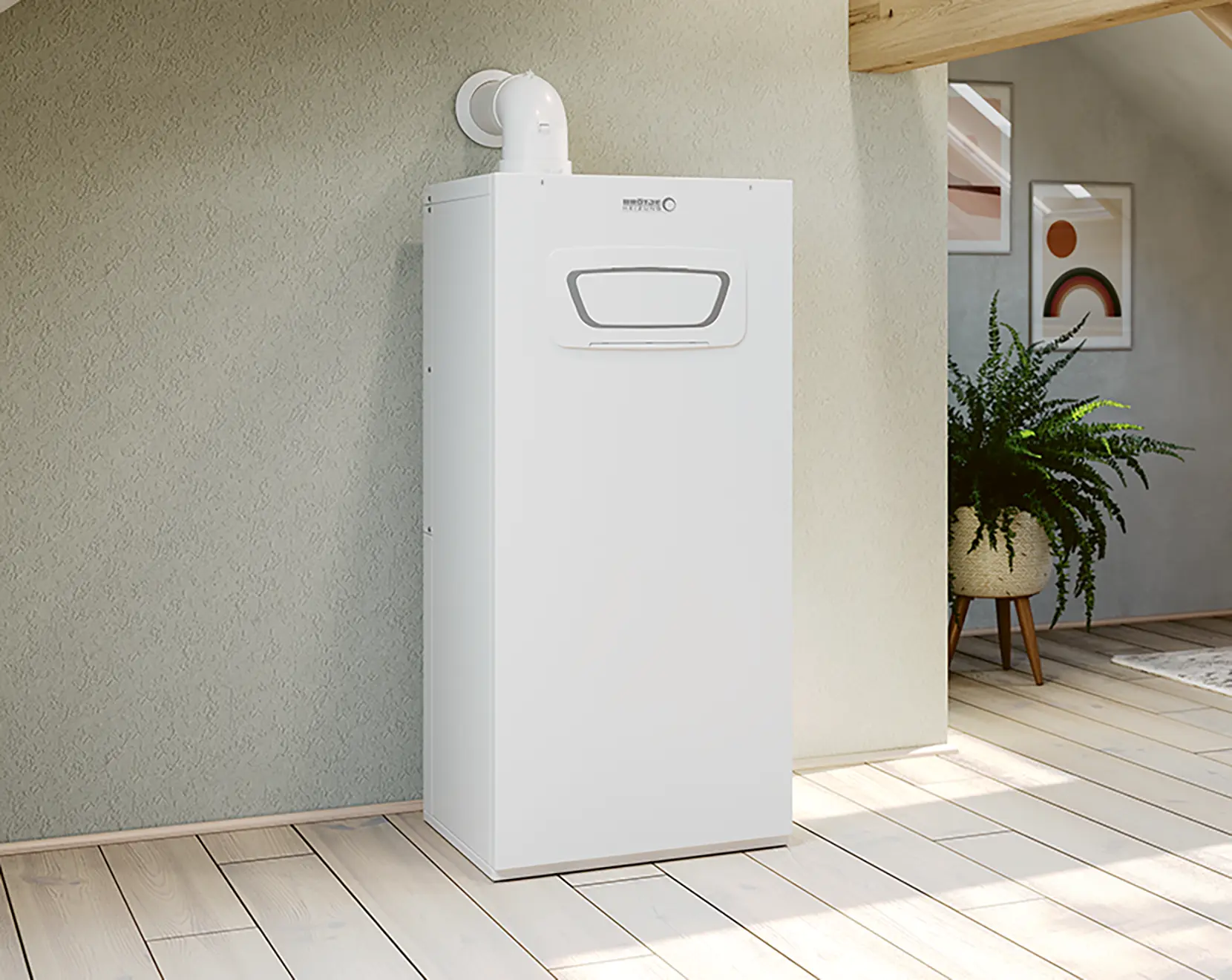 Piec gazowy stojący w pomieszczeniu Brotje BBK EVO