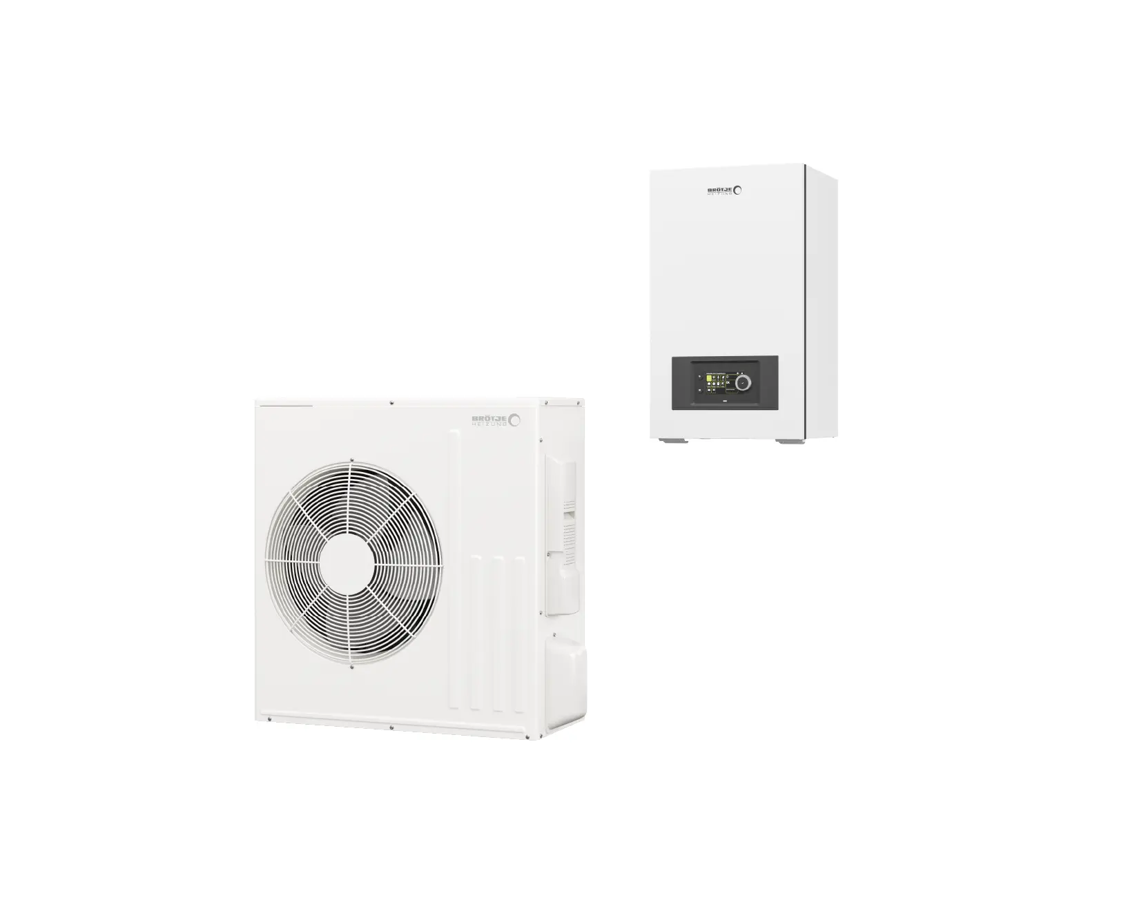 Pompa ciepła Broetje BLW Split D wisząca 4kW, 6kW, 8kW, jednostka wewnętrzna i jednostka zewnętrzna.