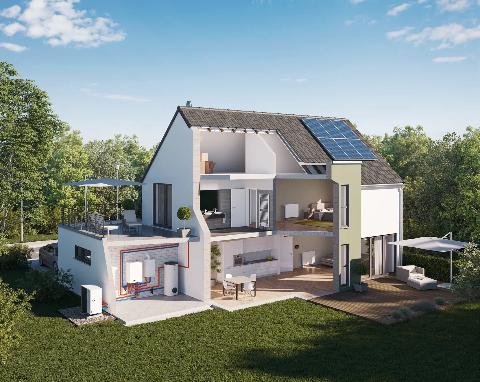 wizualizacja instalacji domu z pompą ciepła Broetje