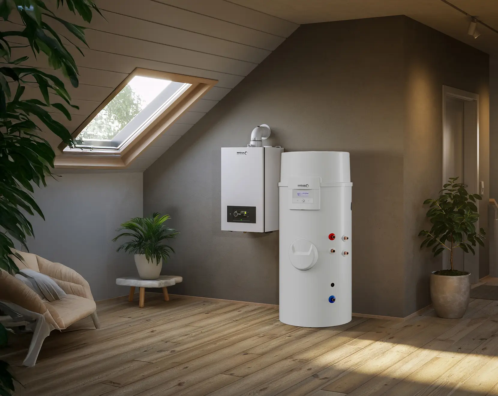 Pompa ciepła cwu Broetje BTW na poddaszu