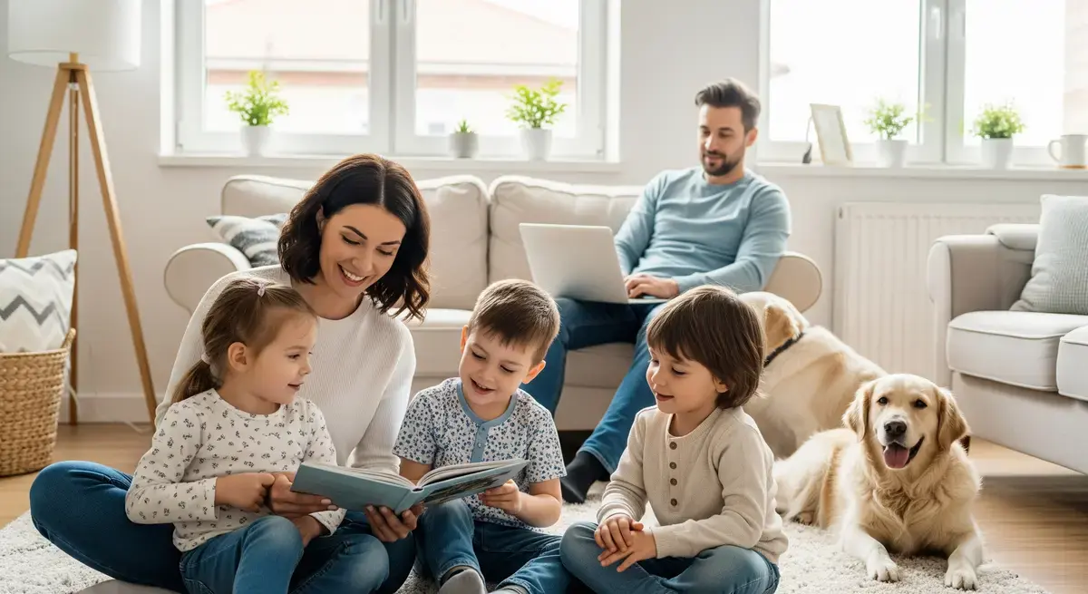 Bezpieczna rodzina w ciepłym domu.